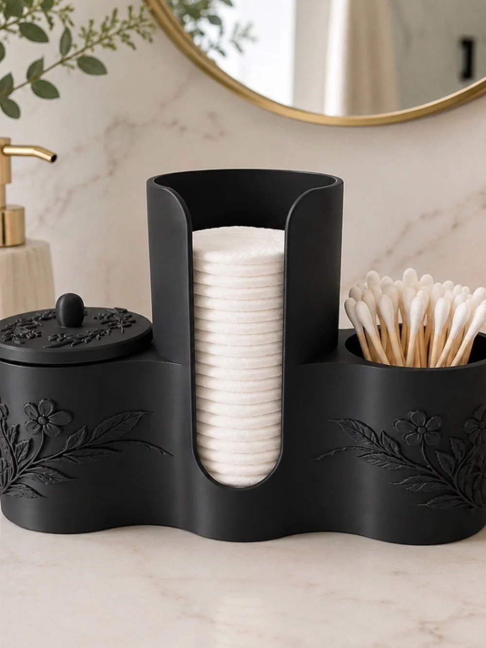 Bathroom Vanity Organizer with Cotton Pad & Cotton Swab Holder